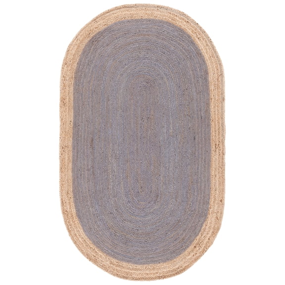 SAFAVIEH Natural Fiber Cebrail Geometric Area Rug, Grey/Natural, 6' x 9' Oval