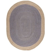 SAFAVIEH Natural Fiber Cebrail Geometric Area Rug, Grey/Natural, 8' x 10' Oval