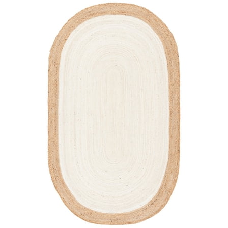 SAFAVIEH Natural Fiber Cebrail Geometric Area Rug, Ivory/Natural, 2'6" x 4' Oval