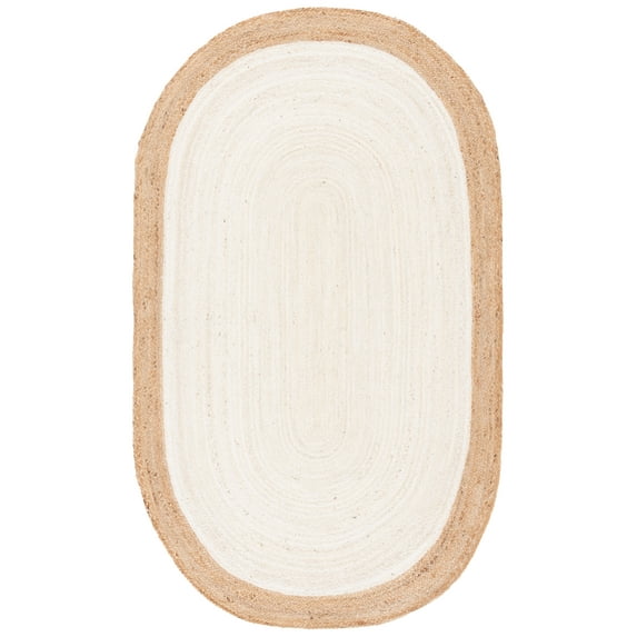 SAFAVIEH Natural Fiber Cebrail Geometric Area Rug, Ivory/Natural, 6' x 9' Oval