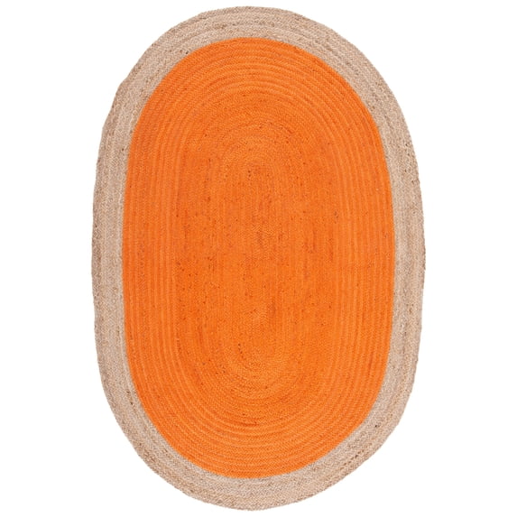 SAFAVIEH Natural Fiber Cebrail Geometric Area Rug, Orange/Natural, 5' x 8' Oval