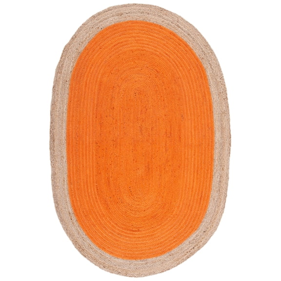 SAFAVIEH Natural Fiber Cebrail Geometric Area Rug, Orange/Natural, 5' x 8' Oval