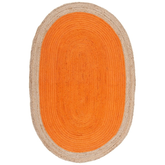 SAFAVIEH Natural Fiber Cebrail Geometric Area Rug, Orange/Natural, 6' x 9' Oval