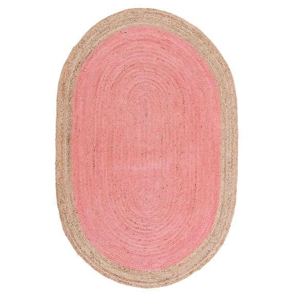 SAFAVIEH Natural Fiber Cebrail Geometric Area Rug, Pink/Natural, 2'6" x 4' Oval