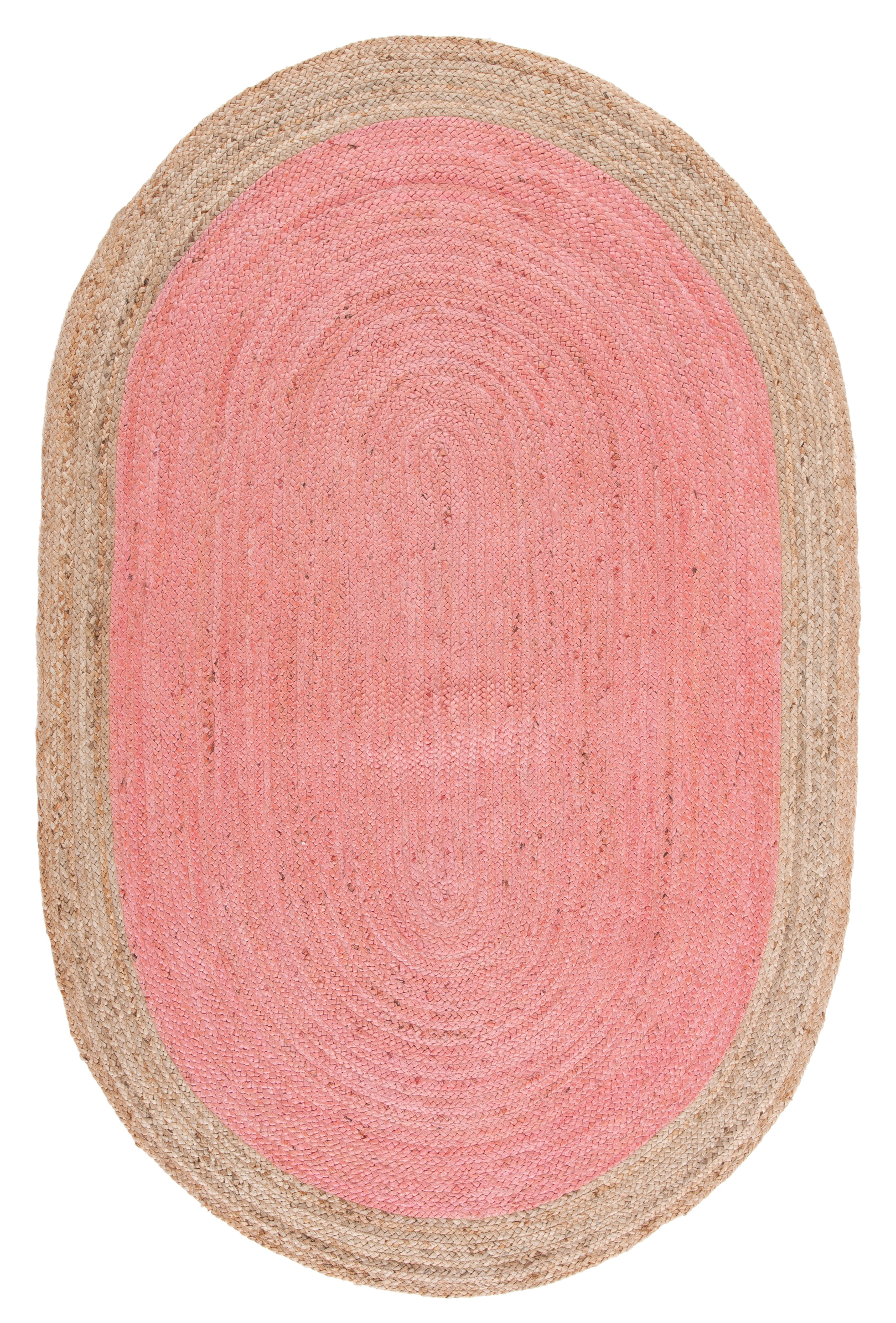 SAFAVIEH Natural Fiber Cebrail Geometric Area Rug, Pink/Natural, 3' x 5' Oval