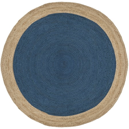 SAFAVIEH Natural Fiber Cebrail Geometric Area Rug, Royal Blue/Natural, 12' x 12' Round