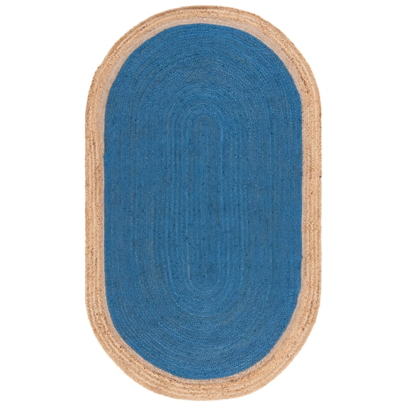 SAFAVIEH Natural Fiber Cebrail Geometric Area Rug, Royal Blue/Natural, 4' x 6' Oval