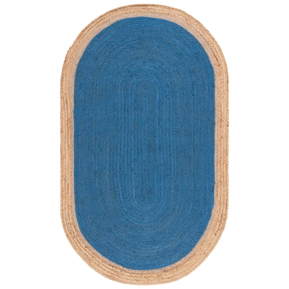 SAFAVIEH Natural Fiber Cebrail Geometric Area Rug, Royal Blue/Natural, 5' x 8' Oval