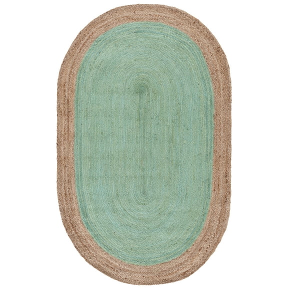 SAFAVIEH Natural Fiber Cebrail Geometric Area Rug, Teal/Natural, 4' x 6' Oval
