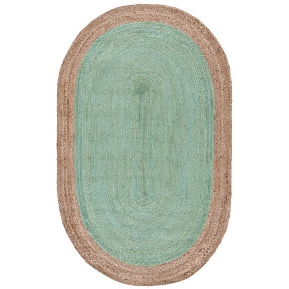 SAFAVIEH Natural Fiber Cebrail Geometric Area Rug, Teal/Natural, 5' x 8' Oval