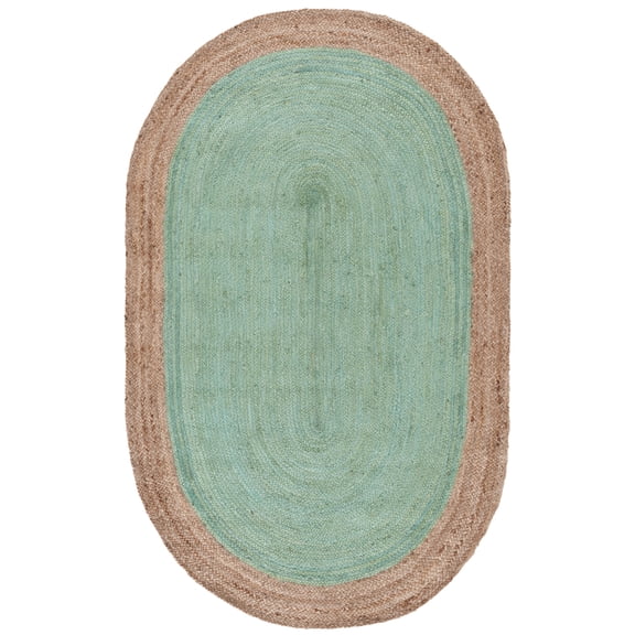 SAFAVIEH Natural Fiber Cebrail Geometric Area Rug, Teal/Natural, 6' x 9' Oval