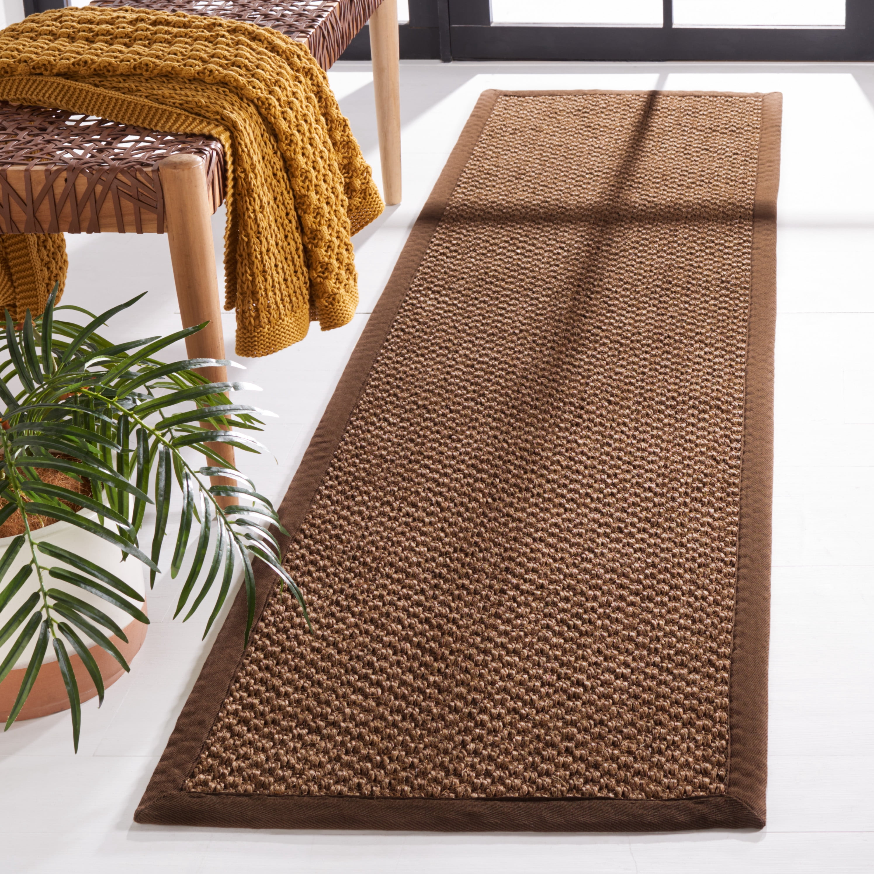 Safavieh Natural Fiber Charlene Bordered Runner Rug, Chocolate, 2' x 8 ...