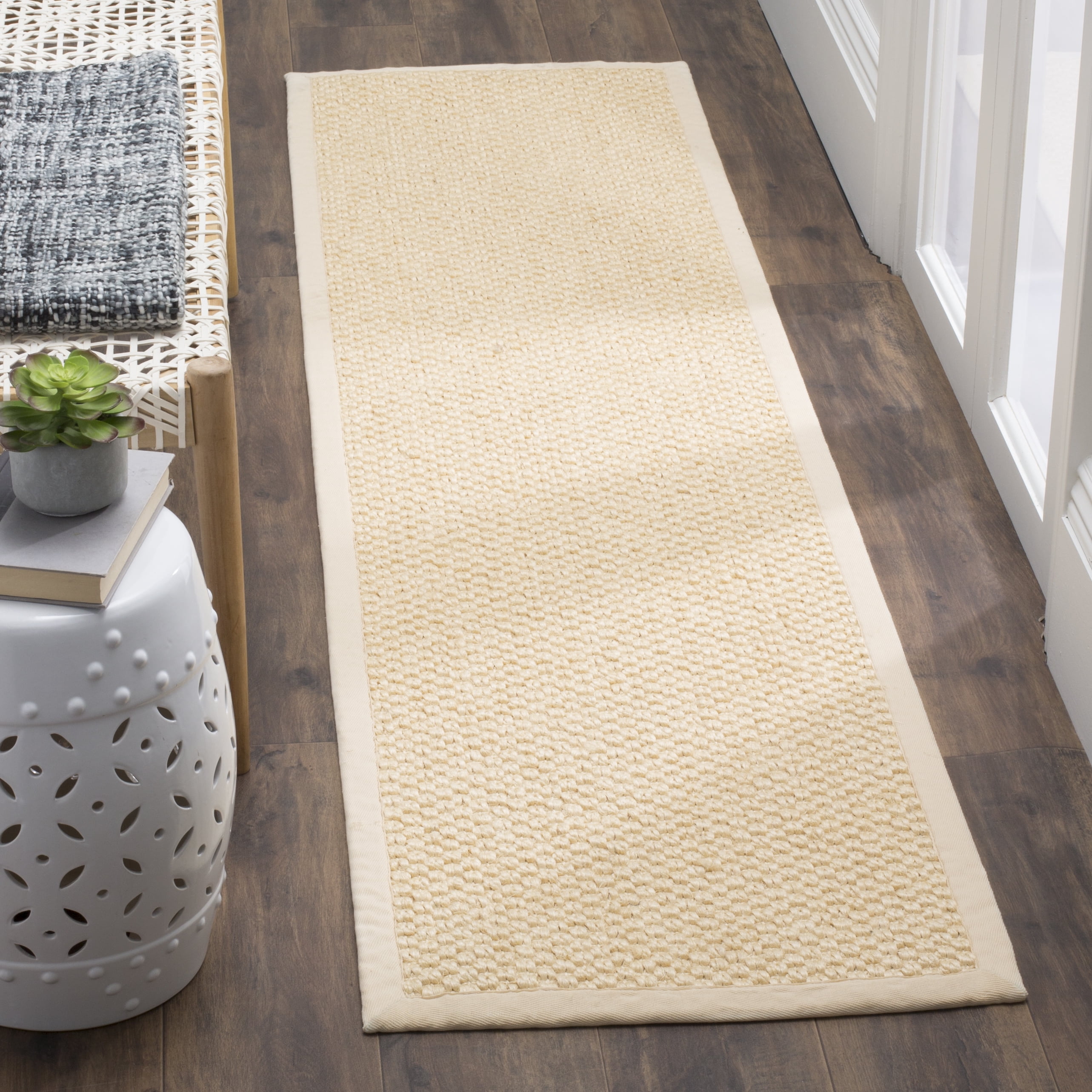 Safavieh Natural Fiber Charlene Bordered Runner Rug, Creme, 2' x 6'