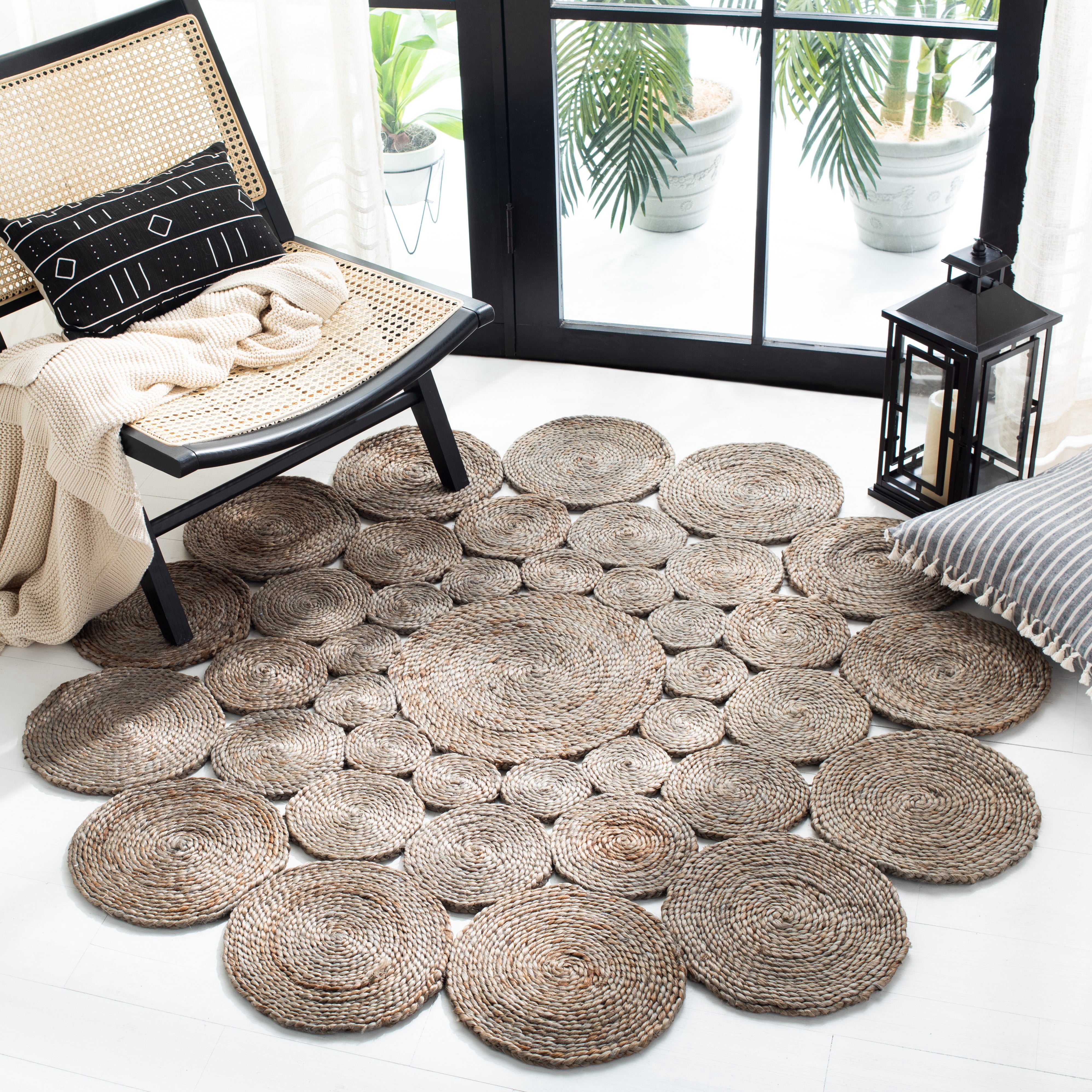 SAFAVIEH Natural Fiber Christian Geometric Area Rug, Gray, 8' x 8' Round