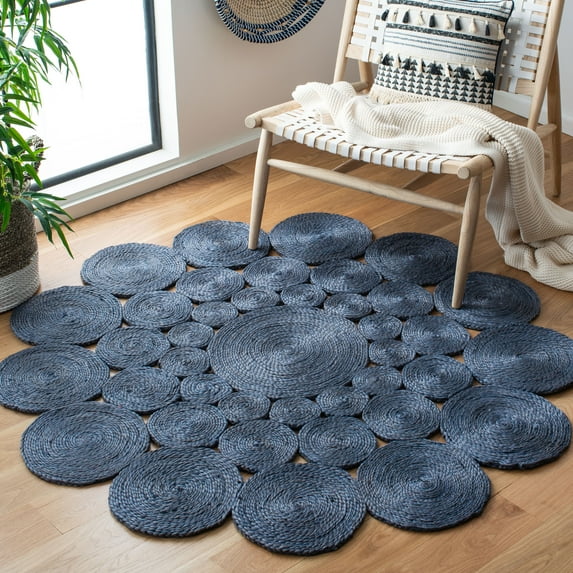 SAFAVIEH Natural Fiber Christian Geometric Area Rug, Navy, 8' x 8' Round