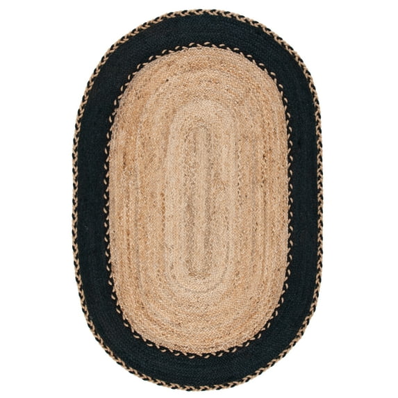 SAFAVIEH Natural Fiber Cirino Bordered Area Rug, Natural/Black, 4' x 6' Oval