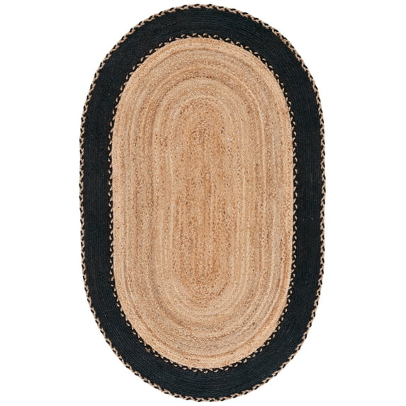 SAFAVIEH Natural Fiber Cirino Bordered Area Rug, Natural/Black, 5' x 8' Oval