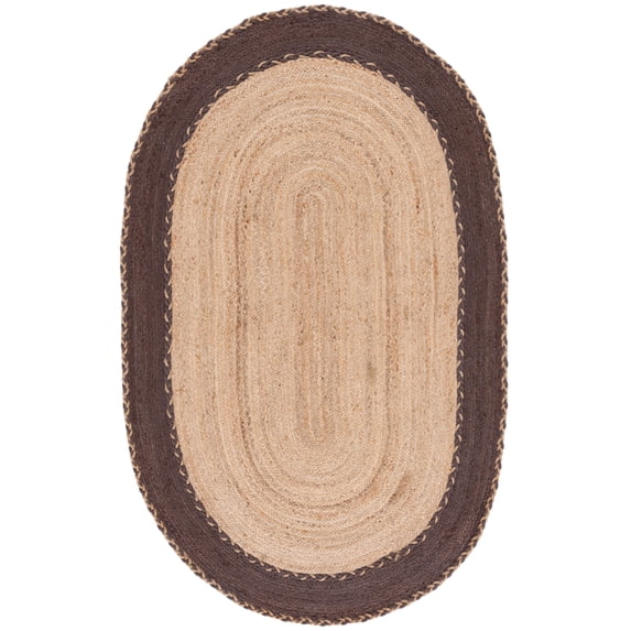 SAFAVIEH Natural Fiber Cirino Bordered Area Rug, Natural/Brown, 5' x 8' Oval