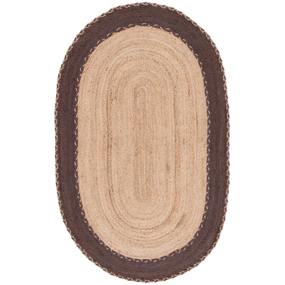 SAFAVIEH Natural Fiber Cirino Bordered Area Rug, Natural/Brown, 5' x 8' Oval