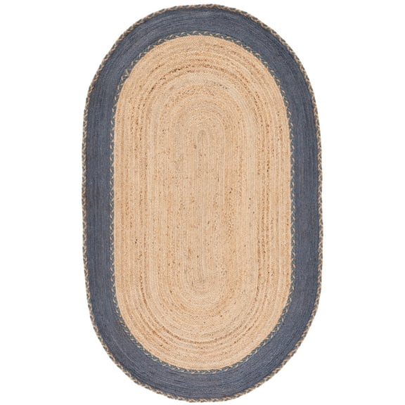 SAFAVIEH Natural Fiber Cirino Bordered Area Rug, Natural/Dark Grey, 5' x 8' Oval