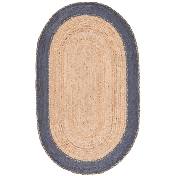SAFAVIEH Natural Fiber Cirino Bordered Area Rug, Natural/Dark Grey, 6' x 9' Oval