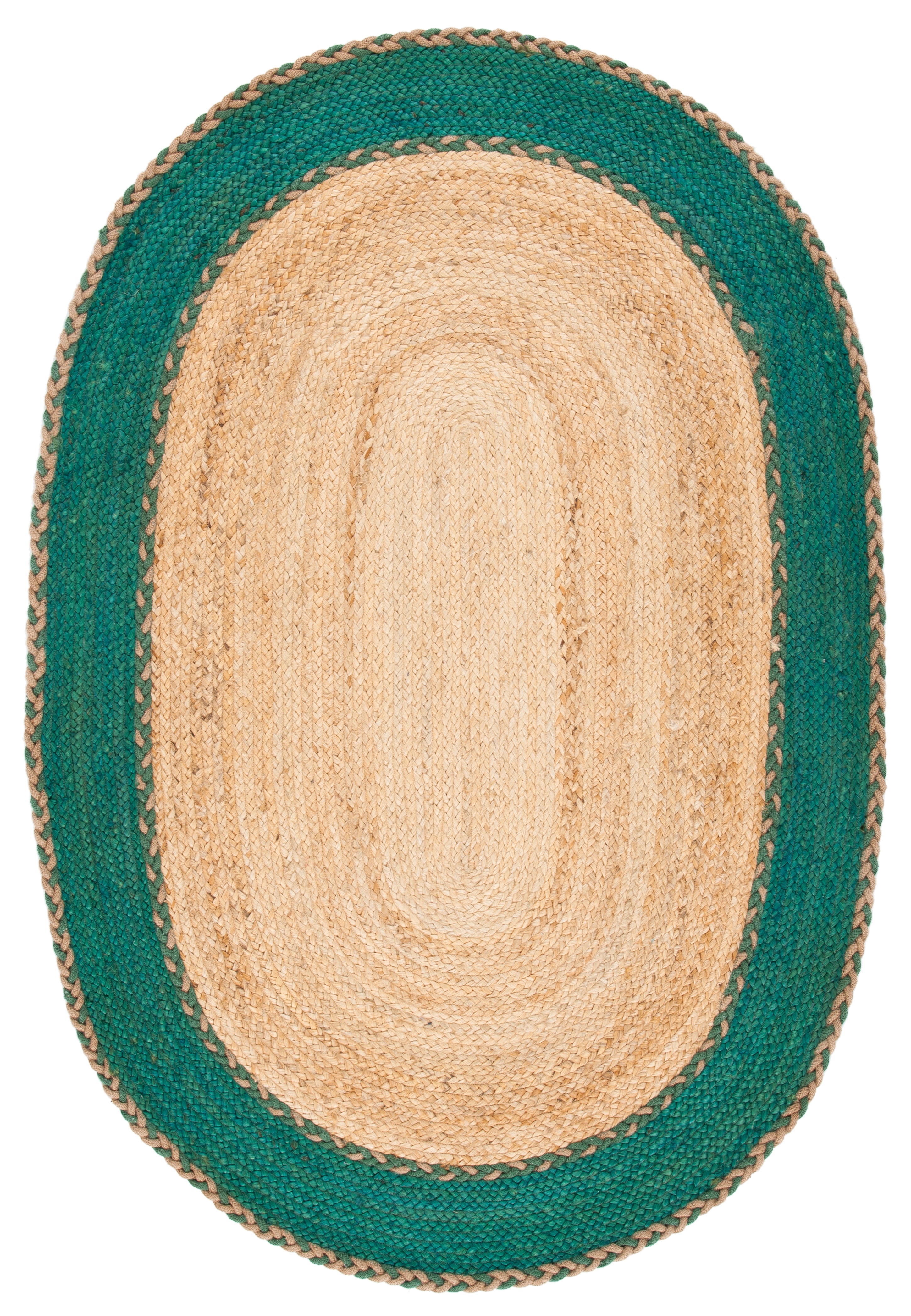 SAFAVIEH Natural Fiber Cirino Bordered Area Rug, Natural/Green, 4' x 6' Oval