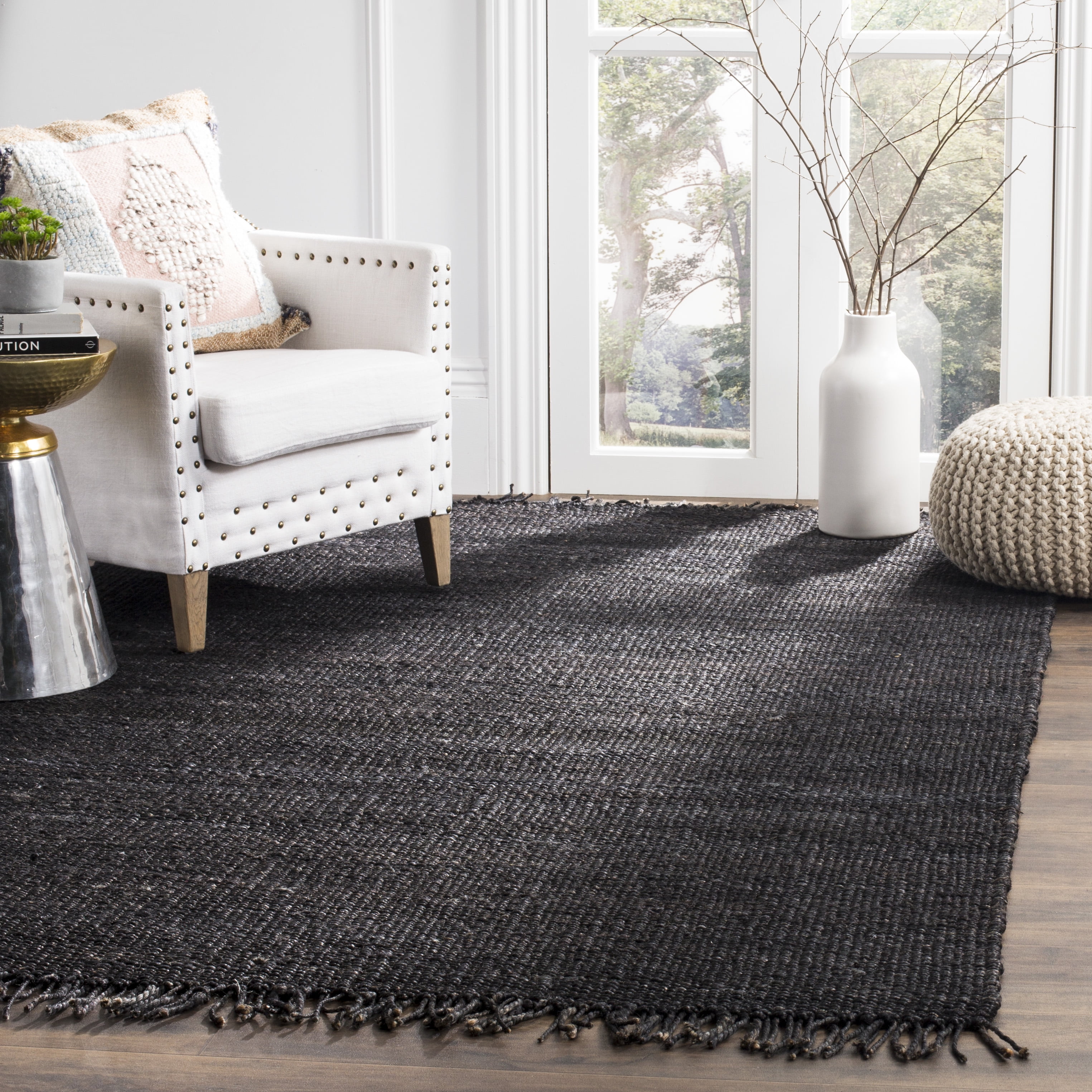 SAFAVIEH Natural Fiber Clara Braided Jute Area Rug, Black, 4' x 4' Square
