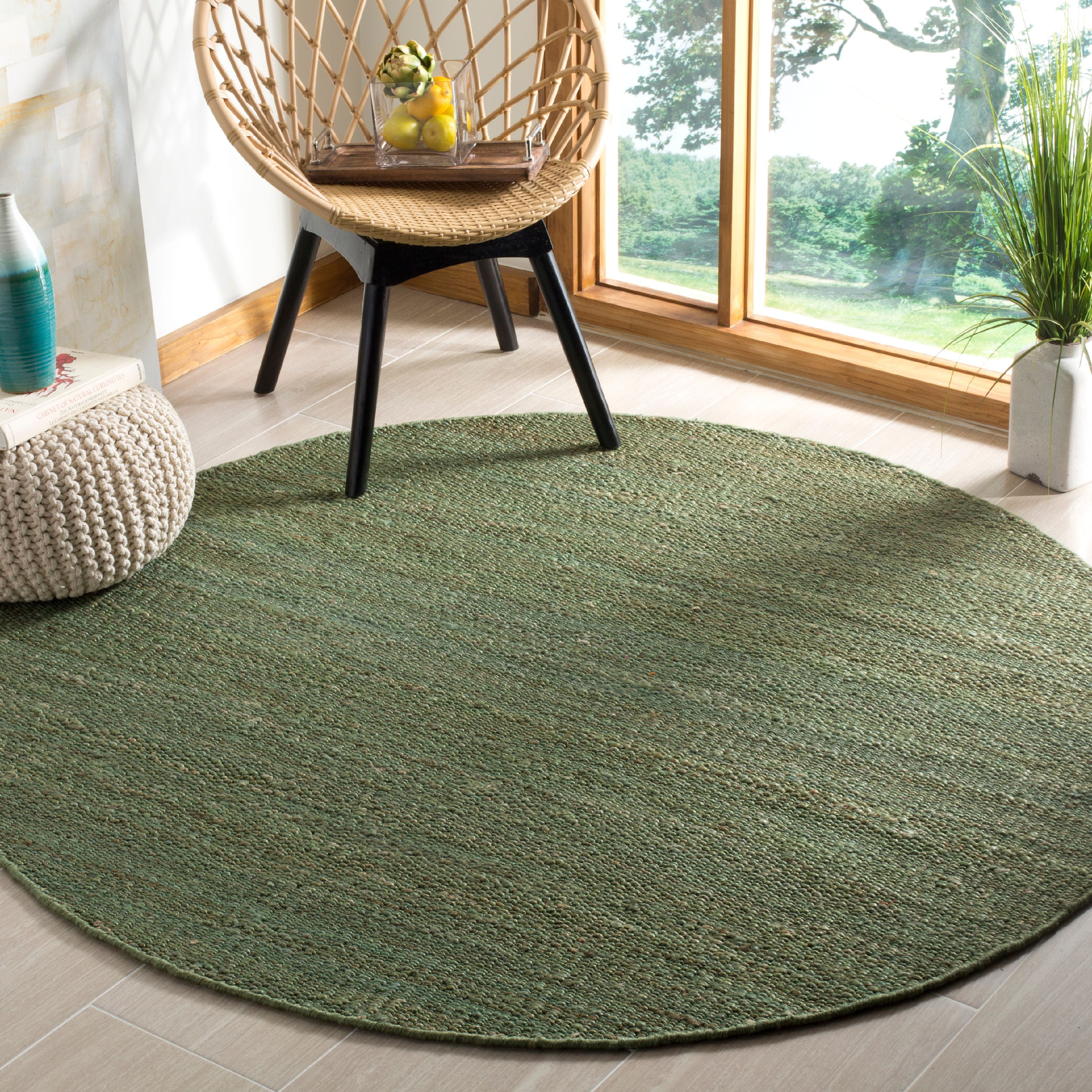 SAFAVIEH Natural Fiber Clara Braided Jute Area Rug, Green, 6' x 6 ...