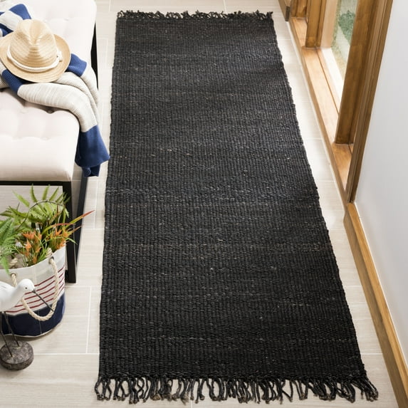 SAFAVIEH Natural Fiber Clara Braided Jute Runner Rug, Black, 2'6" x 6'