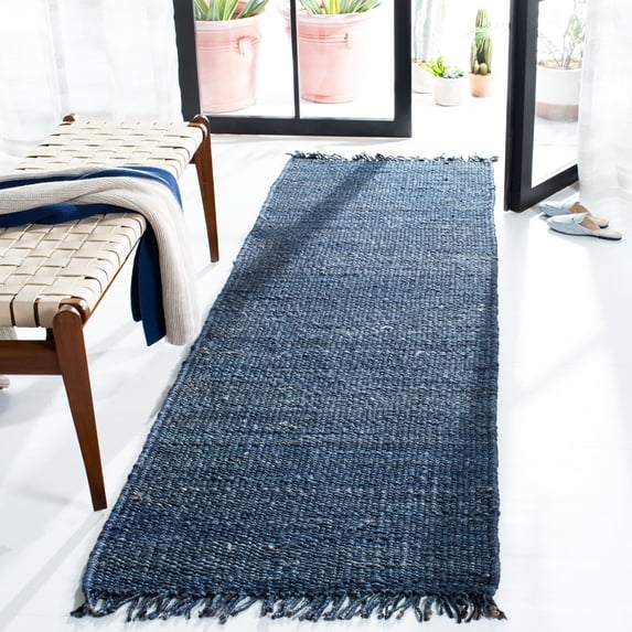 SAFAVIEH Natural Fiber Clara Braided Jute Runner Rug, Navy, 2'6" x 12'