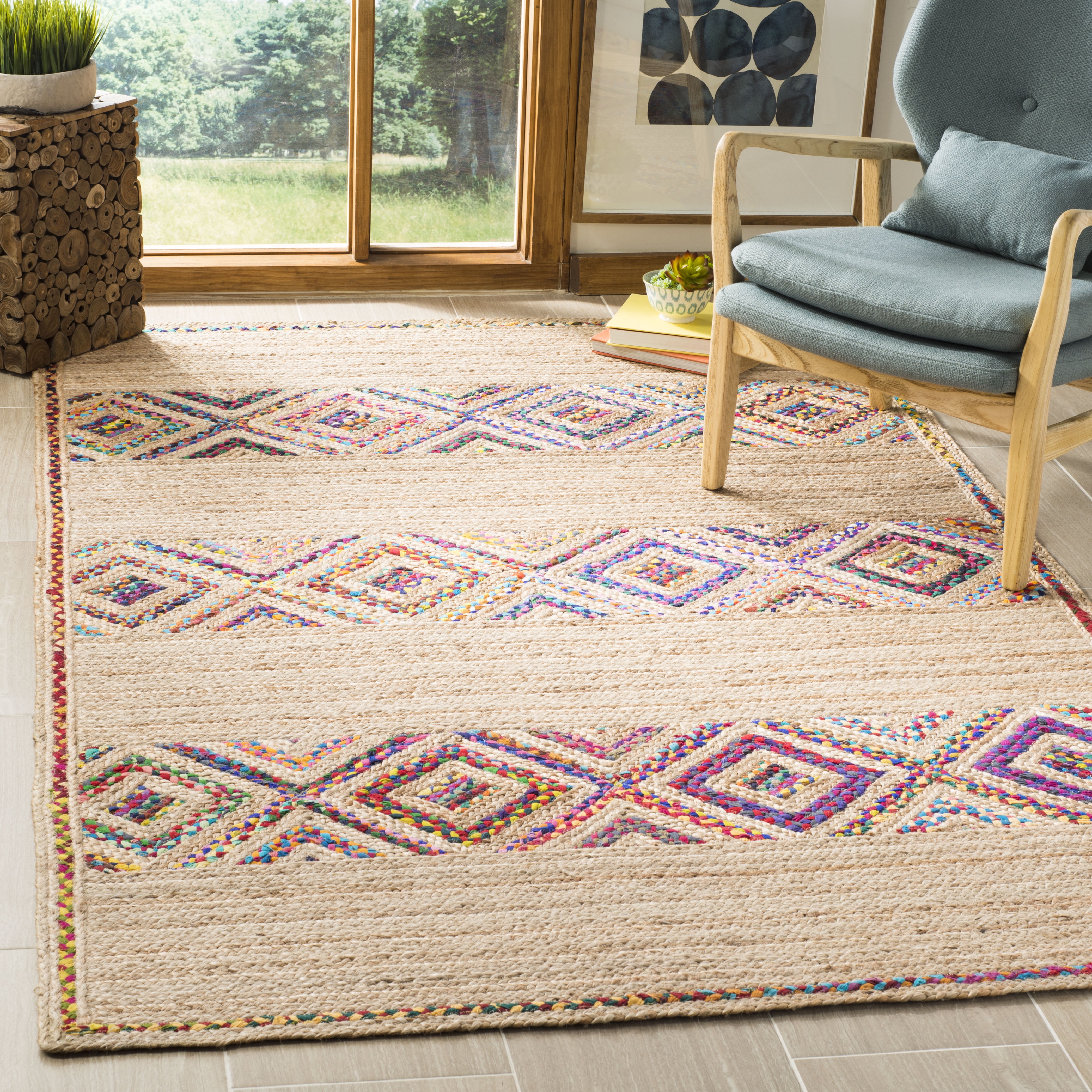 SAFAVIEH Natural Fiber Codie Geometric Braided Area Rug, Natural/Multi, 5' x 8'