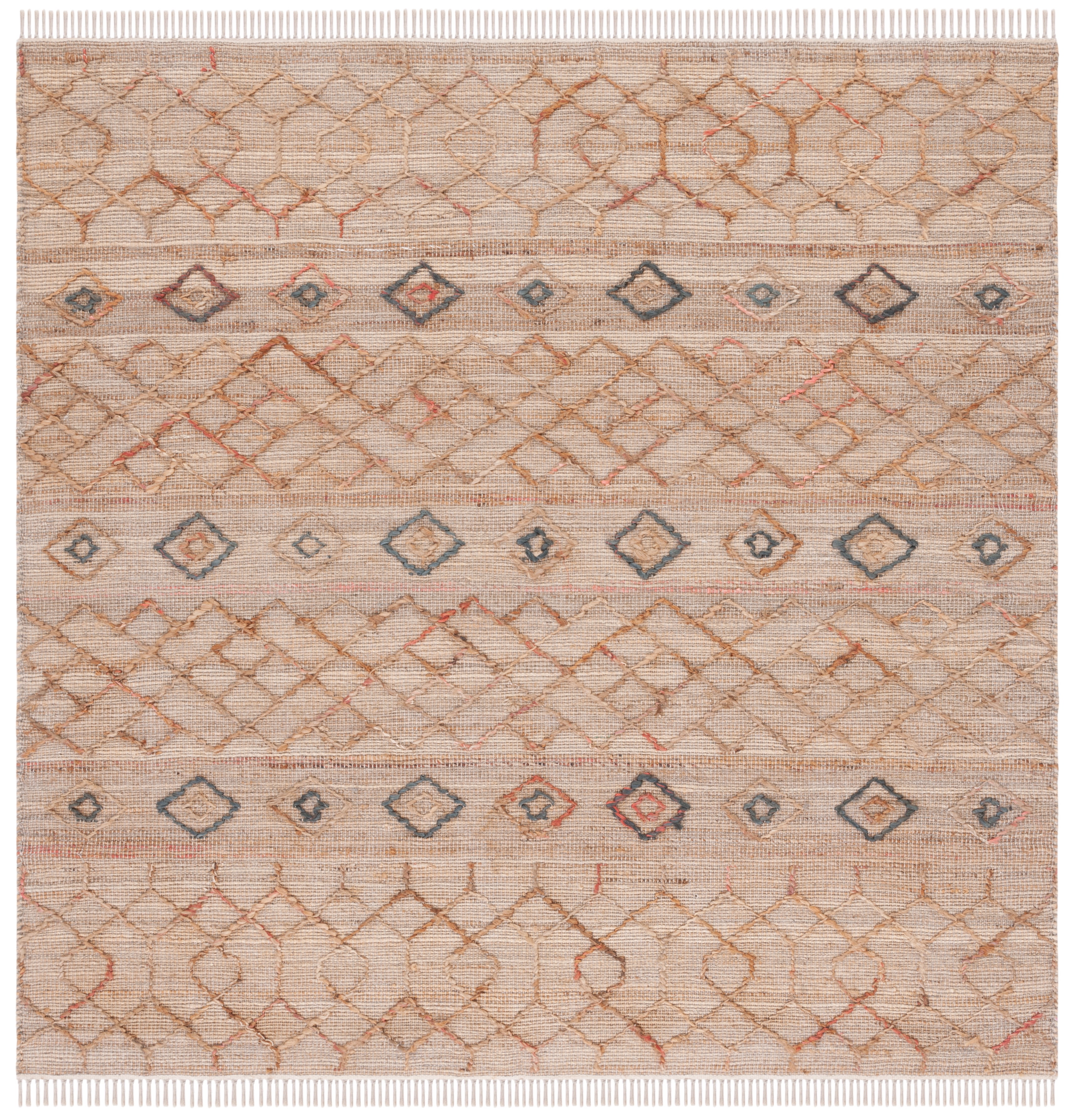 Natural Beige and Rust Flat Woven Cotton Area Rug