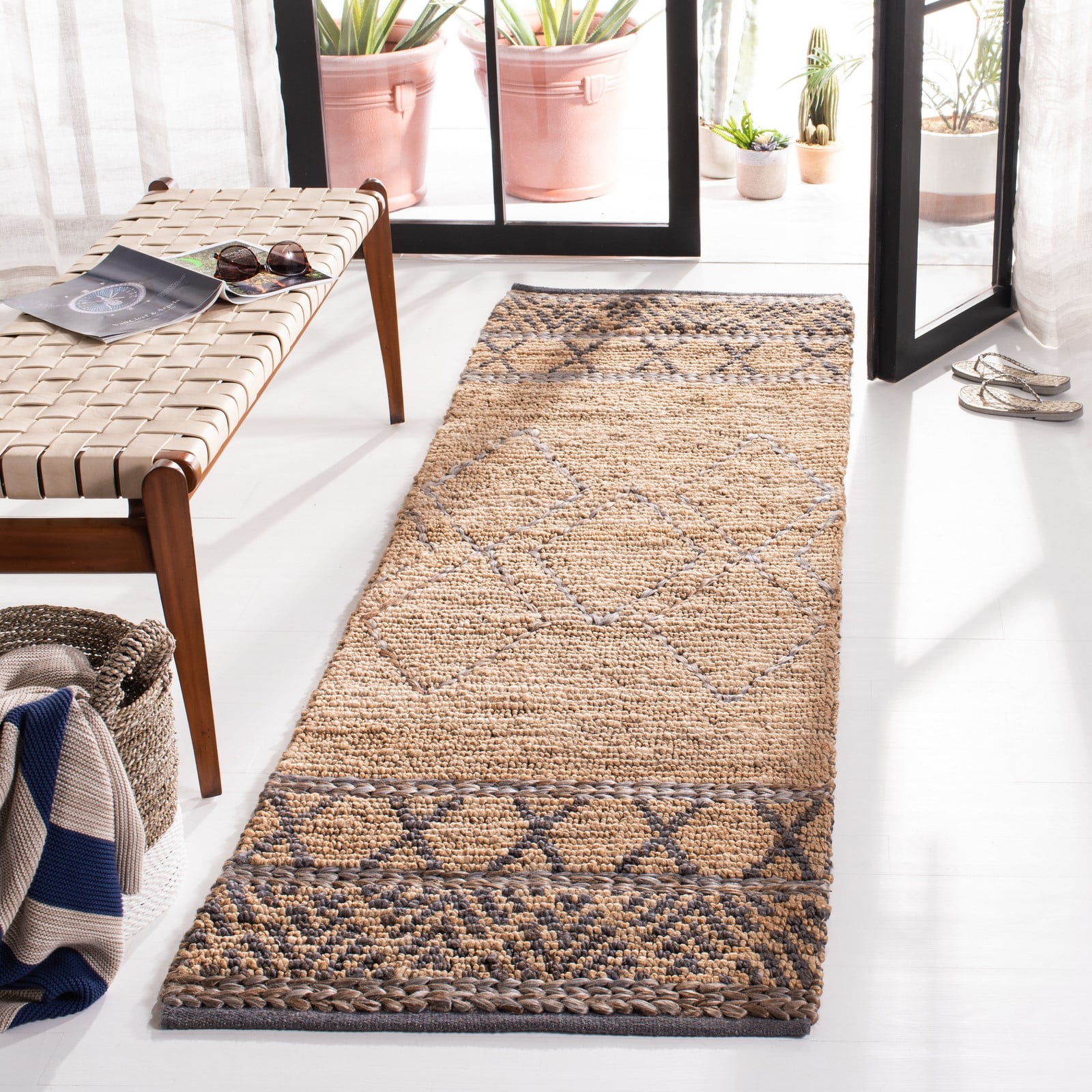 Hand-Woven Beige and Gray Jute Area Rug