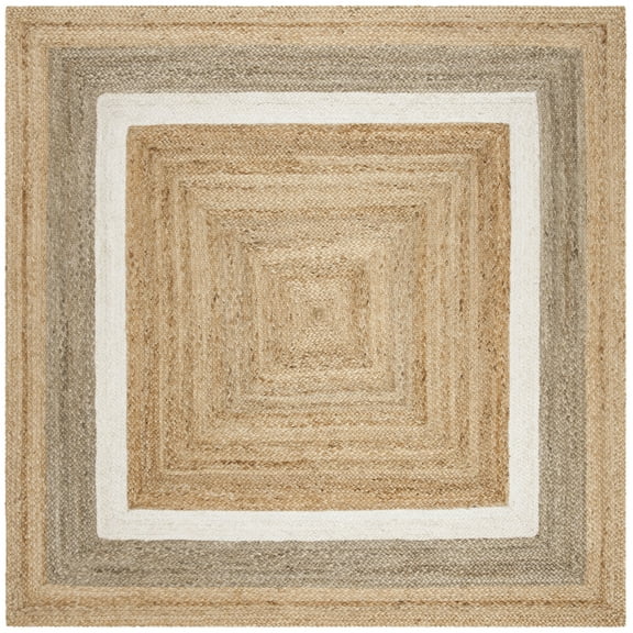 SAFAVIEH Natural Fiber Darrin Geometric Area Rug, Natural/Grey/Ivory, 10' x 10' Square