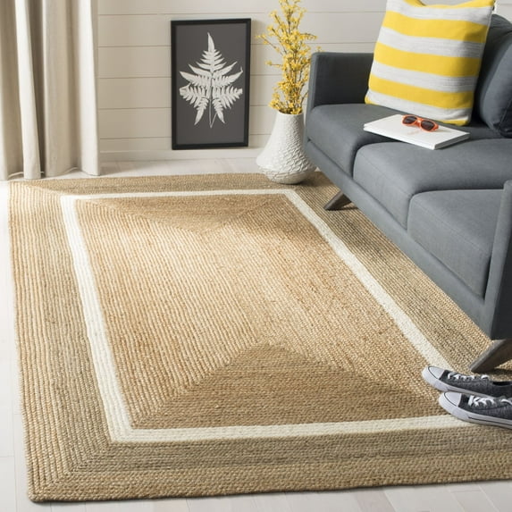 SAFAVIEH Natural Fiber Darrin Geometric Braided Jute Area Rug, Natural/Grey/Ivory, 4' x 6'