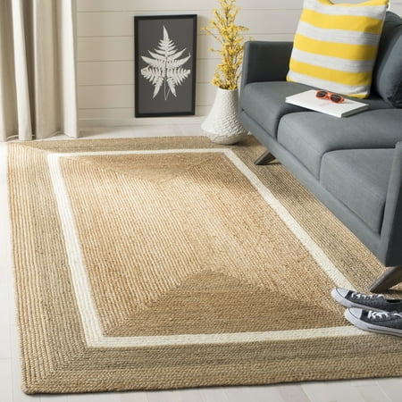 SAFAVIEH Natural Fiber Darrin Geometric Braided Jute Area Rug, Natural/Grey/Ivory, 6' x 9'