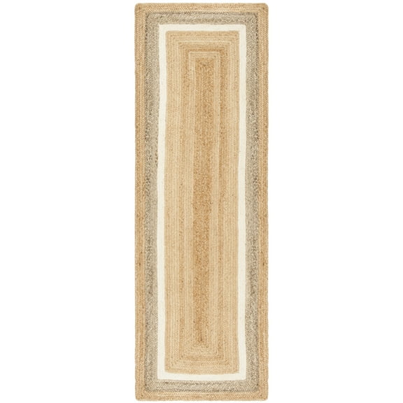 SAFAVIEH Natural Fiber Darrin Geometric Runner Rug, Natural/Grey/Ivory, 2'6" x 12'