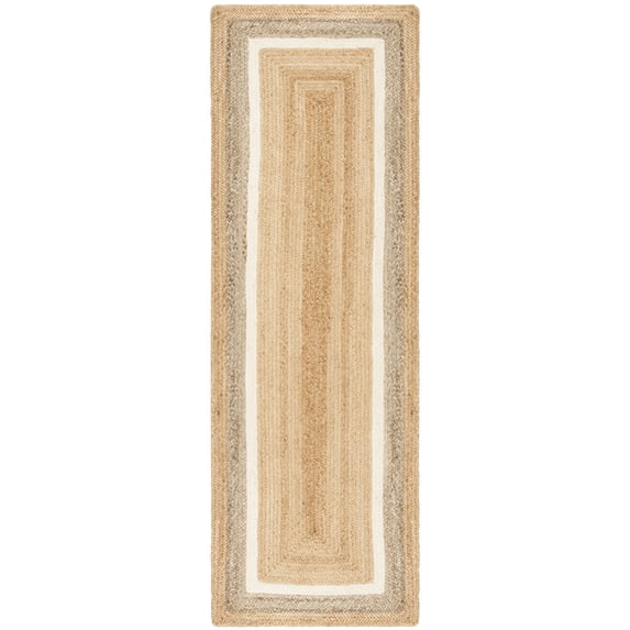 SAFAVIEH Natural Fiber Darrin Geometric Runner Rug, Natural/Grey/Ivory, 2'6" x 6'