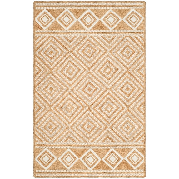 SAFAVIEH Natural Fiber Davina Geometric Braided Jute Area Rug, Natural/Ivory, 4' x 6'