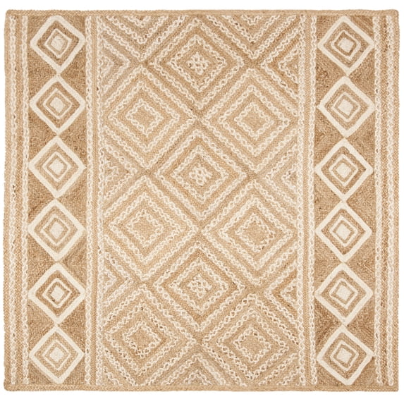 SAFAVIEH Natural Fiber Davina Geometric Braided Jute Area Rug, Natural/Ivory, 6' Square
