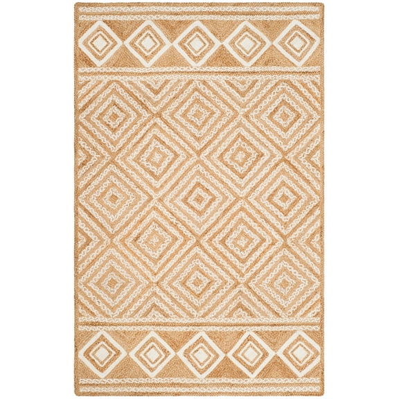SAFAVIEH Natural Fiber Davina Geometric Braided Jute Area Rug, Natural/Ivory, 6' x 9'