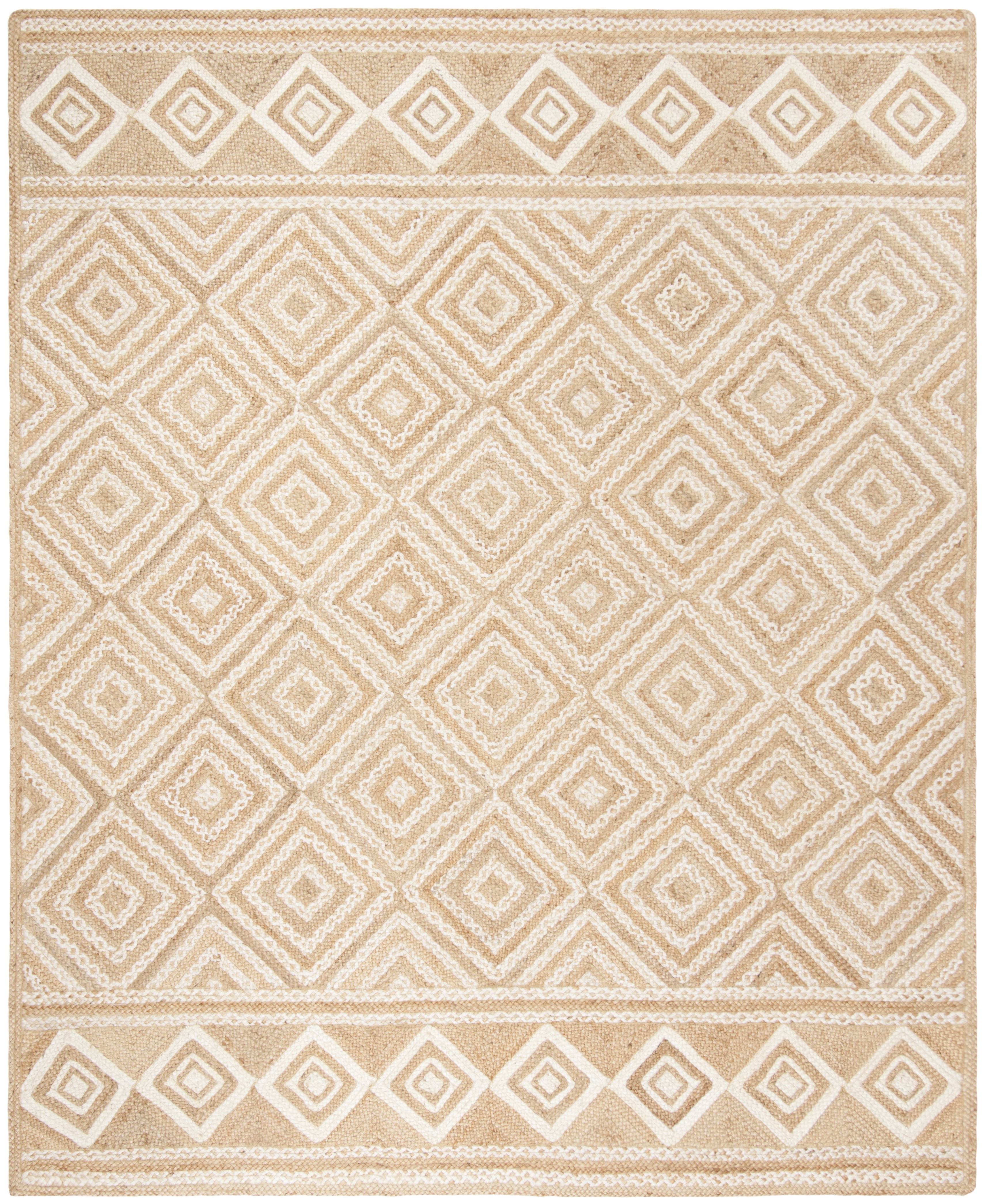 SAFAVIEH Natural Fiber Davina Geometric Braided Jute Area Rug, Natural/Ivory, 8' x 10'