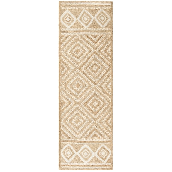 SAFAVIEH Natural Fiber Davina Geometric Runner Rug, Natural/Ivory, 2'6" x 10'