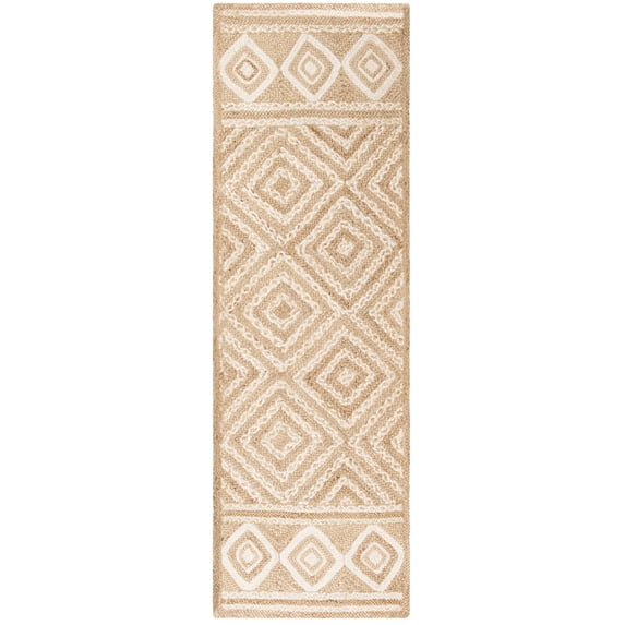 SAFAVIEH Natural Fiber Davina Geometric Runner Rug, Natural/Ivory, 2'6" x 6'