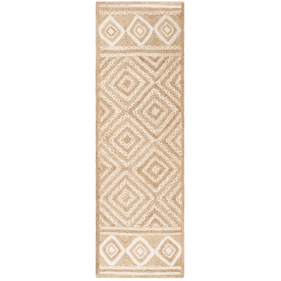 SAFAVIEH Natural Fiber Davina Geometric Runner Rug, Natural/Ivory, 2'6" x 6'