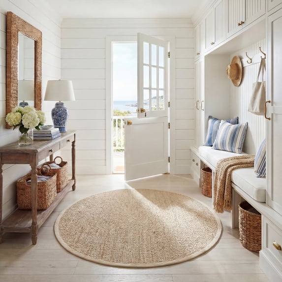 Safavieh Natural Fiber Delmar Solid Area Rug, Bleach/Ivory, 3' x 3' Round