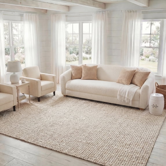 Safavieh Natural Fiber Delmar Solid Area Rug, Bleach/Ivory, 7' x 7' Square