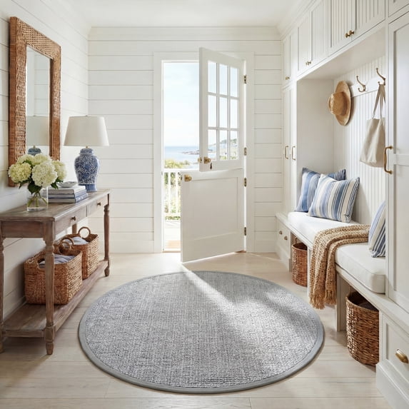 Safavieh Natural Fiber Delmar Solid Area Rug, Light Gray, 3' x 3' Round