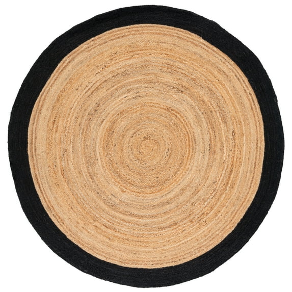 SAFAVIEH Natural Fiber Delroy Bordered Area Rug, Natural/Black, 6' x 6' Round