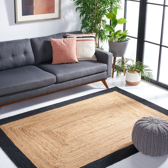 SAFAVIEH Natural Fiber Delroy Bordered Area Rug, Natural/Black, 9' x 12'